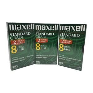 Maxell Video‎ Cassette Standard Grade VHS T-160 8 Hours 3-Pack Tapes New Sealed